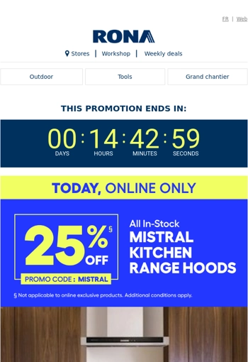 Flash sale: Save 25% on all in stock Mistral range hoods!