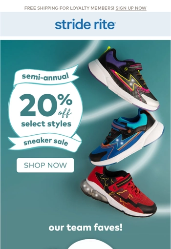 Semi-Annual Sneaker Sale! 20% off select styles!