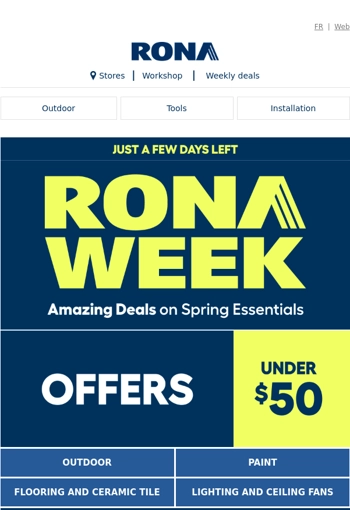 RONA Week Spring Deals under $50.